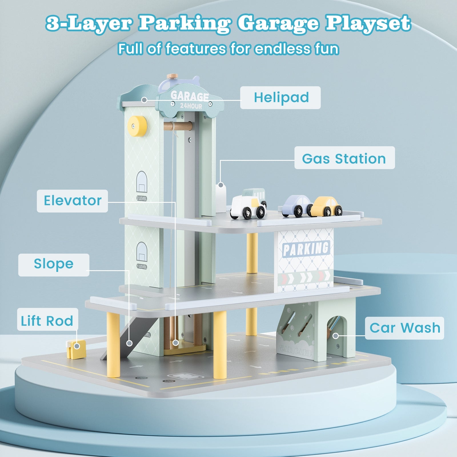 Parking Garage Playset with 4 Cars and Helicopter, Gray Push & Pedal Ride On Toys   at Gallery Canada