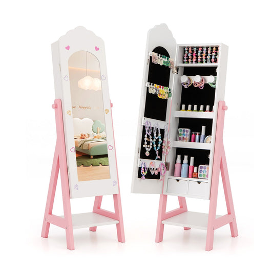 Kids Jewelry Organizer with Full Length Mirror Drawers and Storage Shelves, White Kids Vanities White  at Gallery Canada