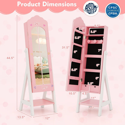 Kids Jewelry Organizer with Full Length Mirror Drawers and Storage Shelves, Pink Kids Vanities   at Gallery Canada