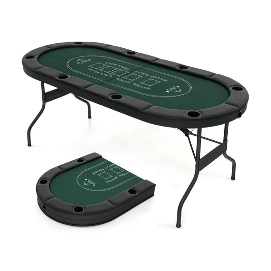 72 Inch Foldable Poker Table for 8 Players Portable Oval Card Board Game Table, Green Game Room Green  at Gallery Canada