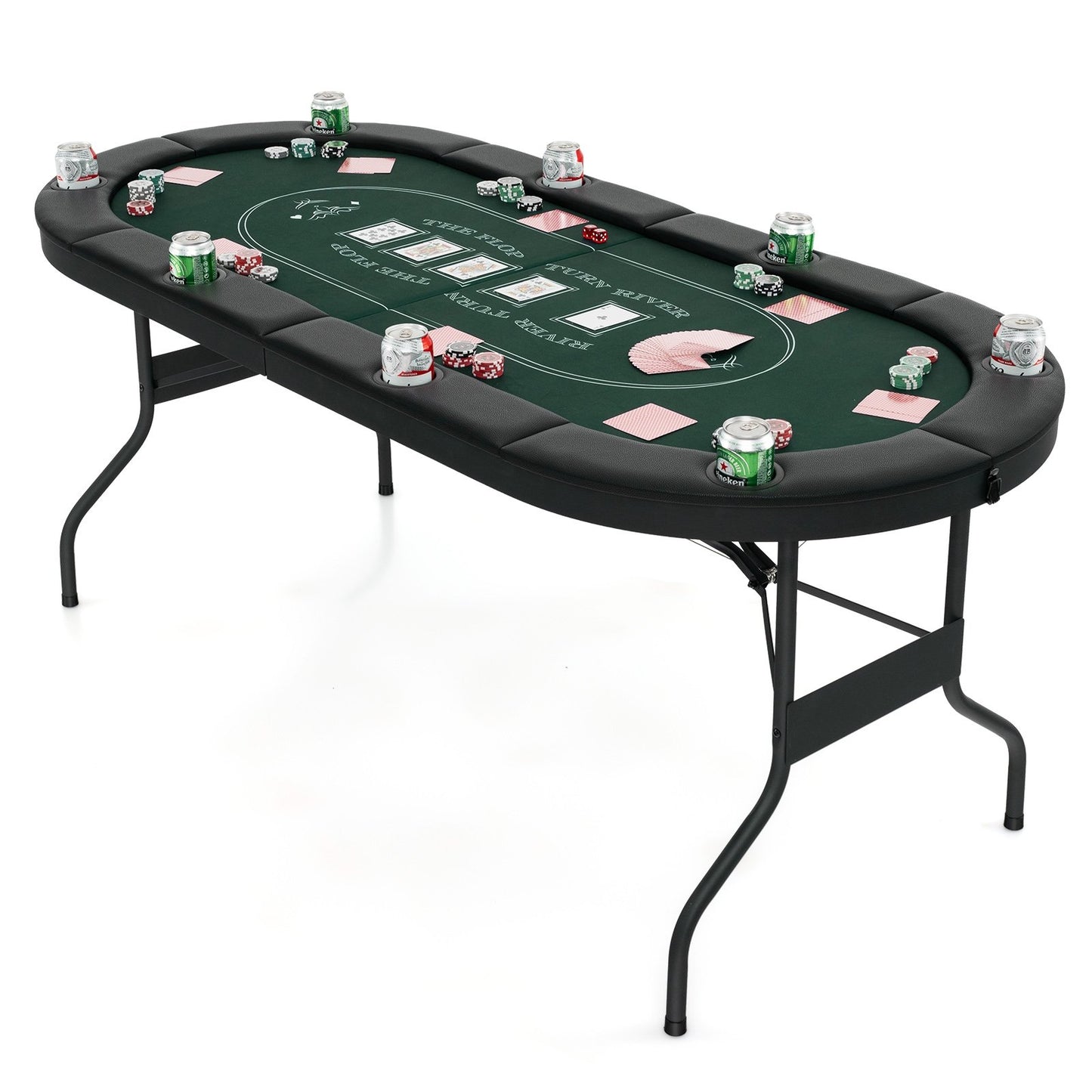 72 Inch Foldable Poker Table for 8 Players Portable Oval Card Board Game Table, Green Game Room   at Gallery Canada