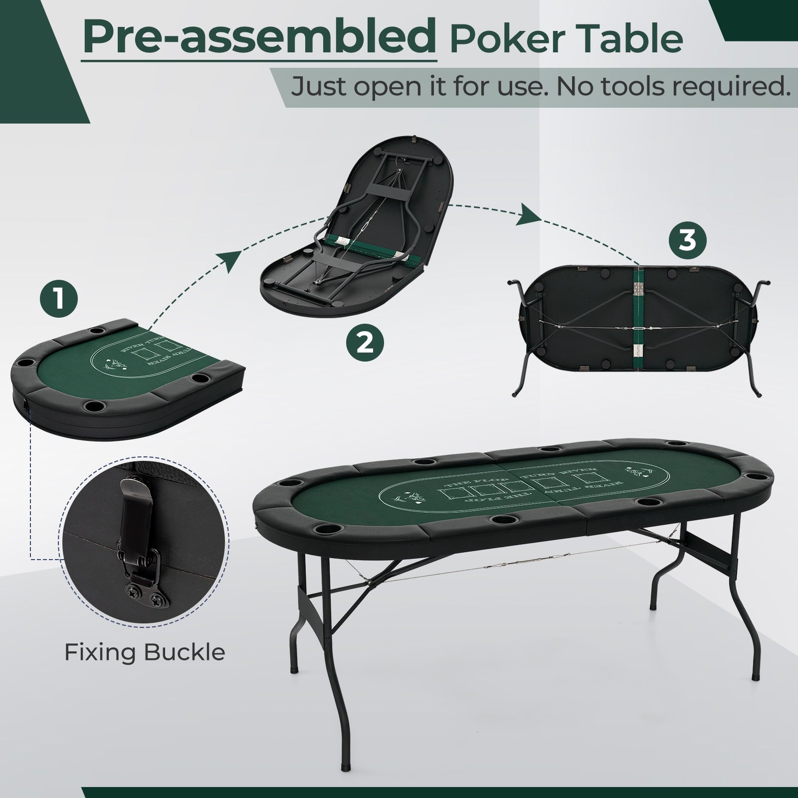 72 Inch Foldable Poker Table for 8 Players Portable Oval Card Board Game Table, Green Game Room   at Gallery Canada