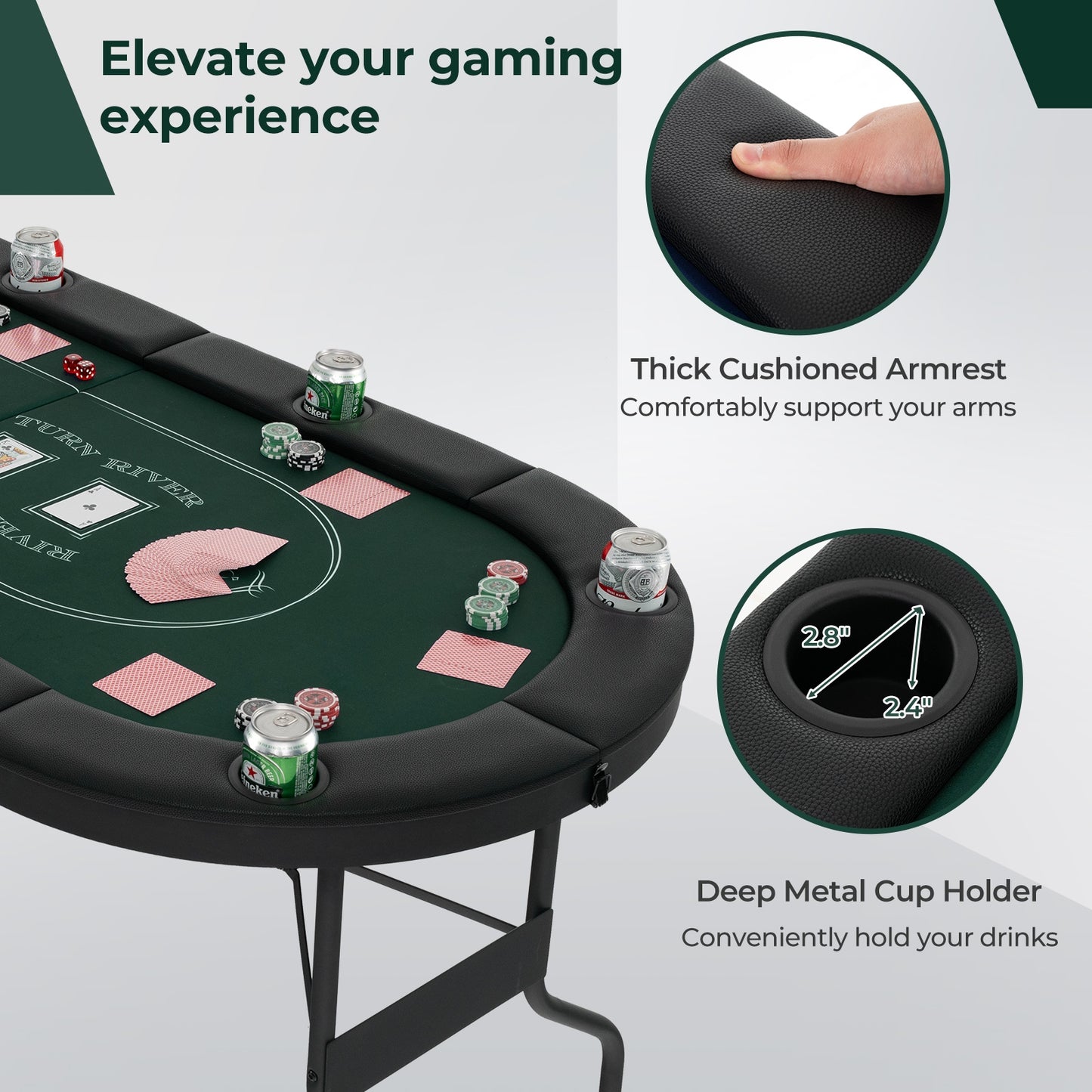 72 Inch Foldable Poker Table for 8 Players Portable Oval Card Board Game Table, Green Game Room   at Gallery Canada