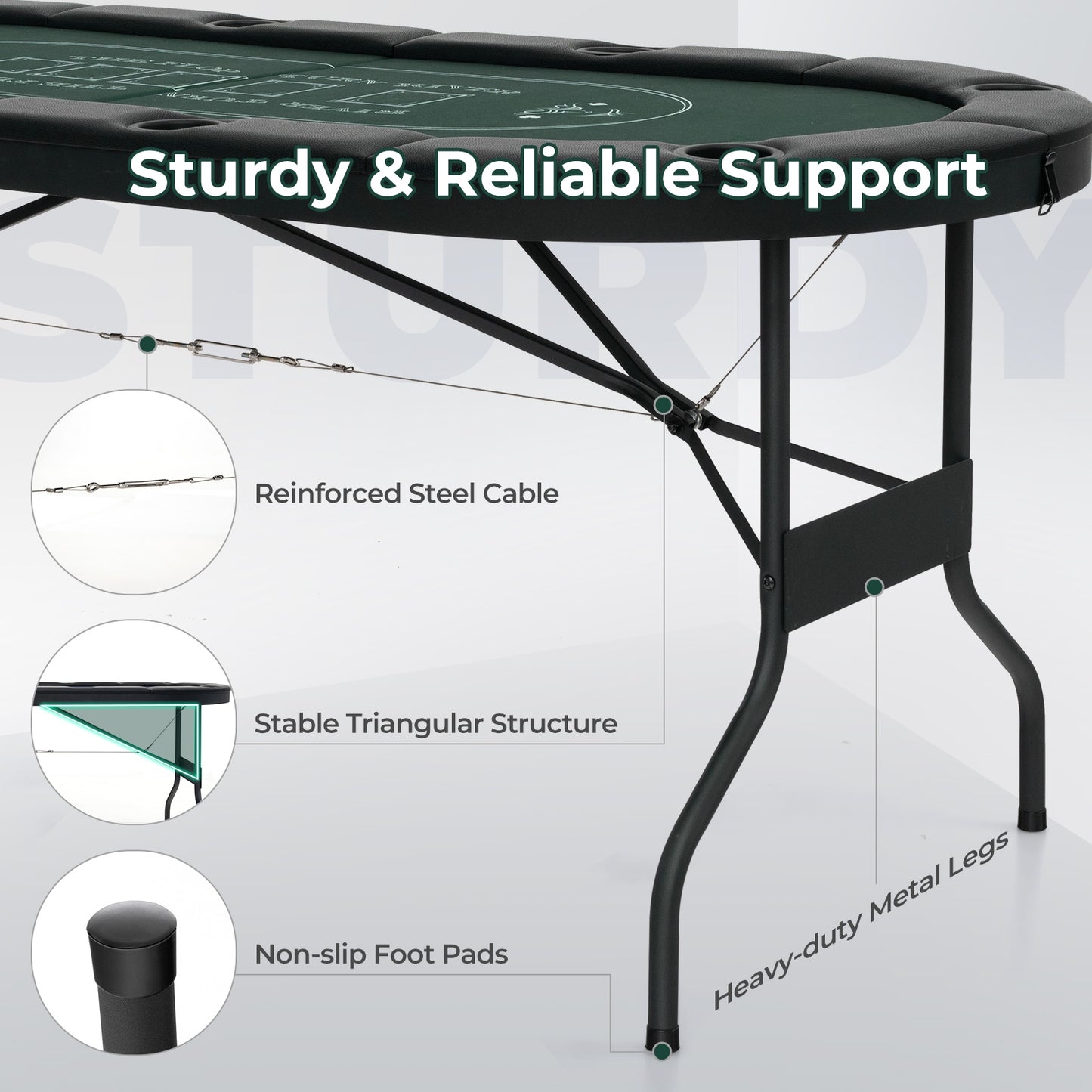 72 Inch Foldable Poker Table for 8 Players Portable Oval Card Board Game Table, Green Game Room   at Gallery Canada