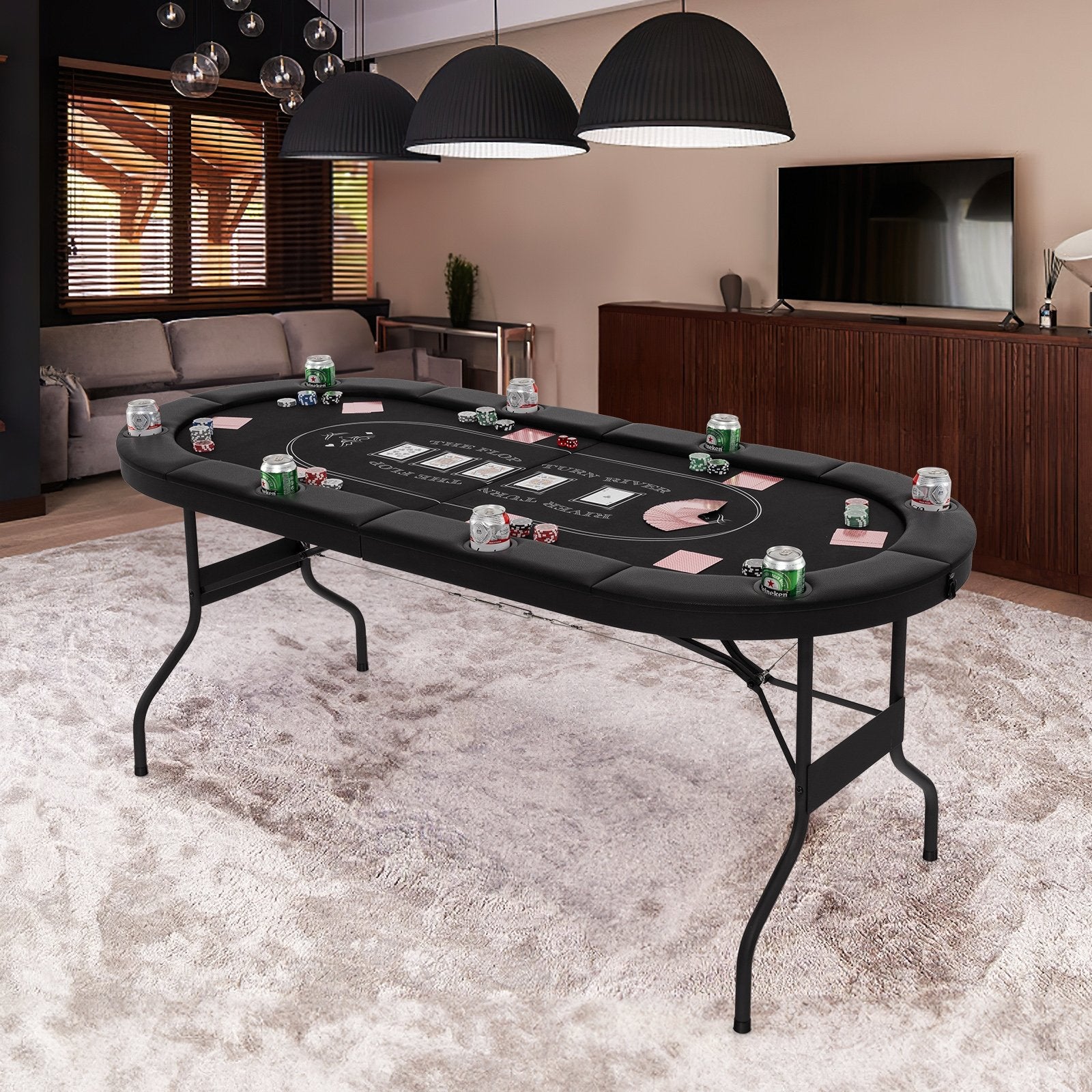 72 Inch Foldable Poker Table for 8 Players Portable Oval Card Board Game Table, Black Game Room   at Gallery Canada