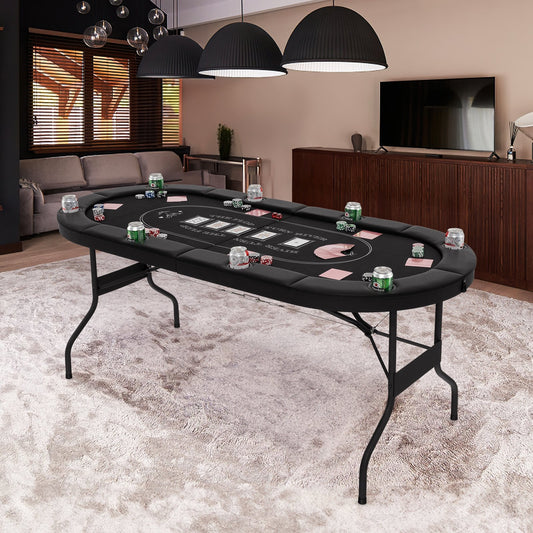 72 Inch Foldable Poker Table for 8 Players Portable Oval Card Board Game Table, Black Game Room Black  at Gallery Canada