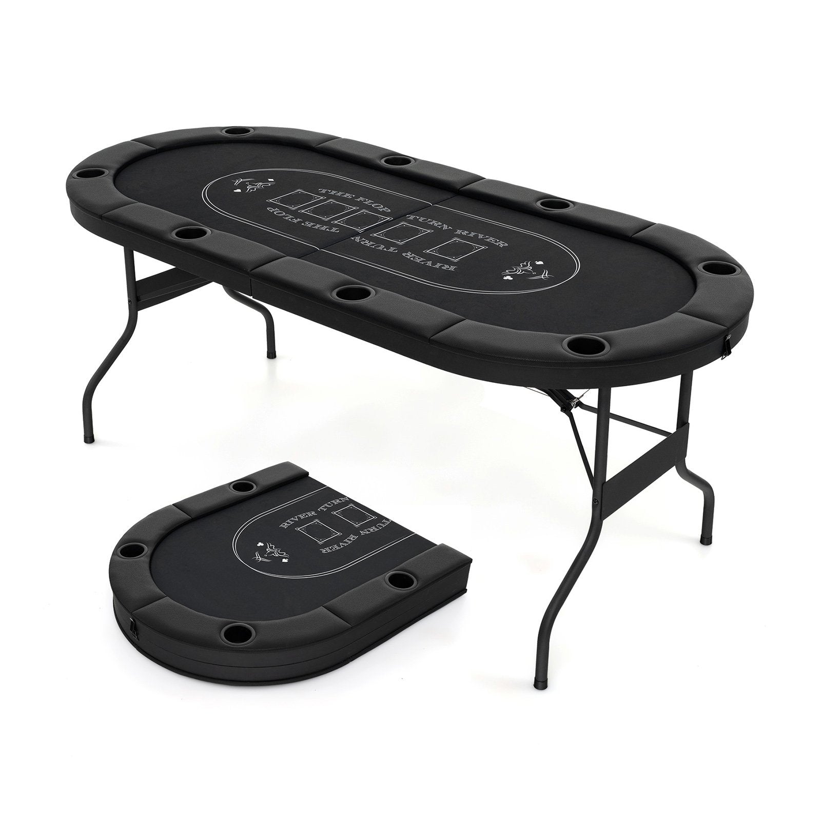 72 Inch Foldable Poker Table for 8 Players Portable Oval Card Board Game Table, Black Game Room Black  at Gallery Canada