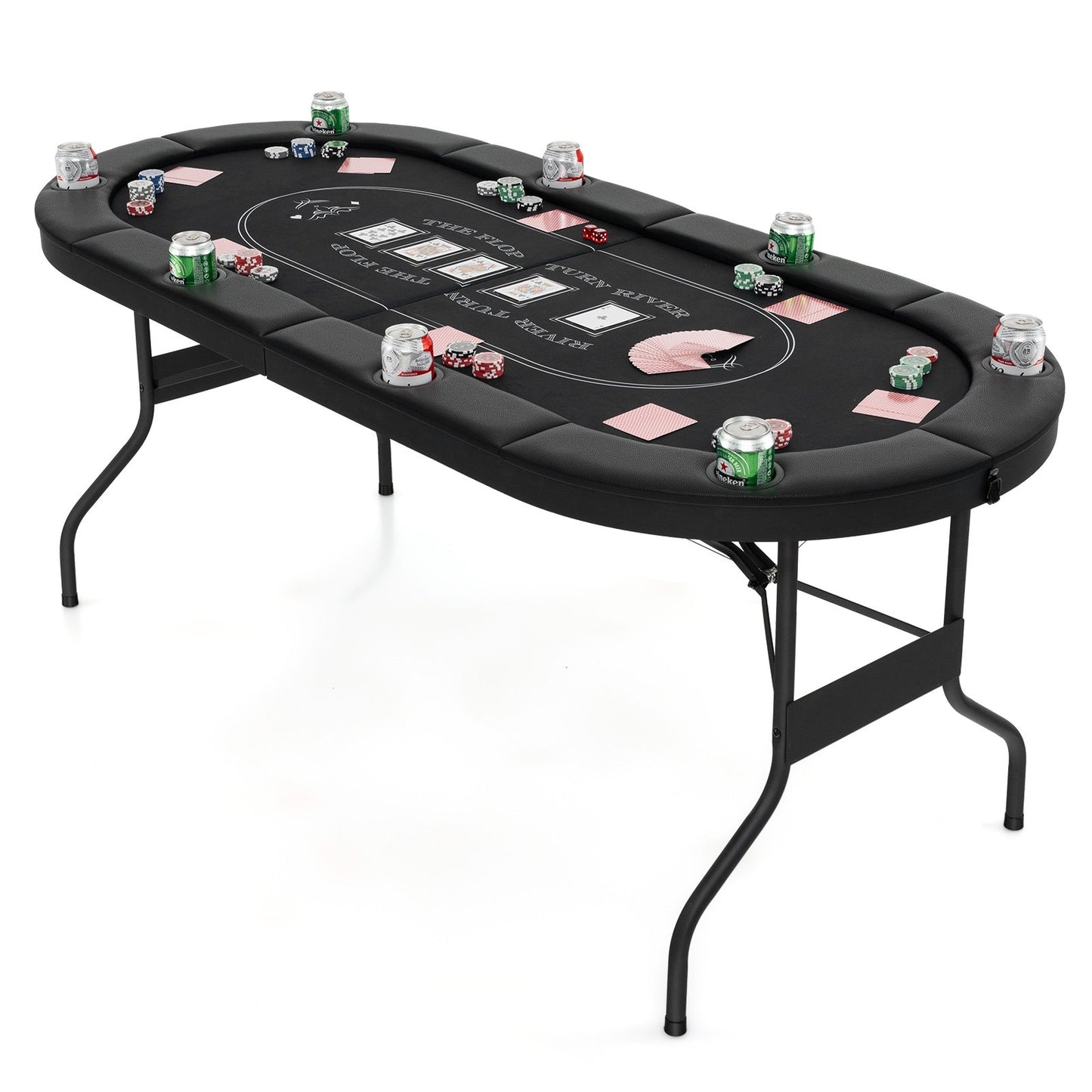 72 Inch Foldable Poker Table for 8 Players Portable Oval Card Board Game Table, Black Game Room   at Gallery Canada