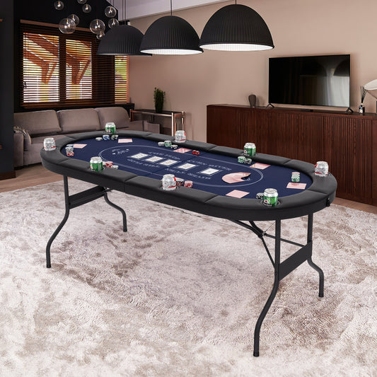 72 Inch Foldable Poker Table for 8 Players Portable Oval Card Board Game Table, Blue Game Room Blue  at Gallery Canada