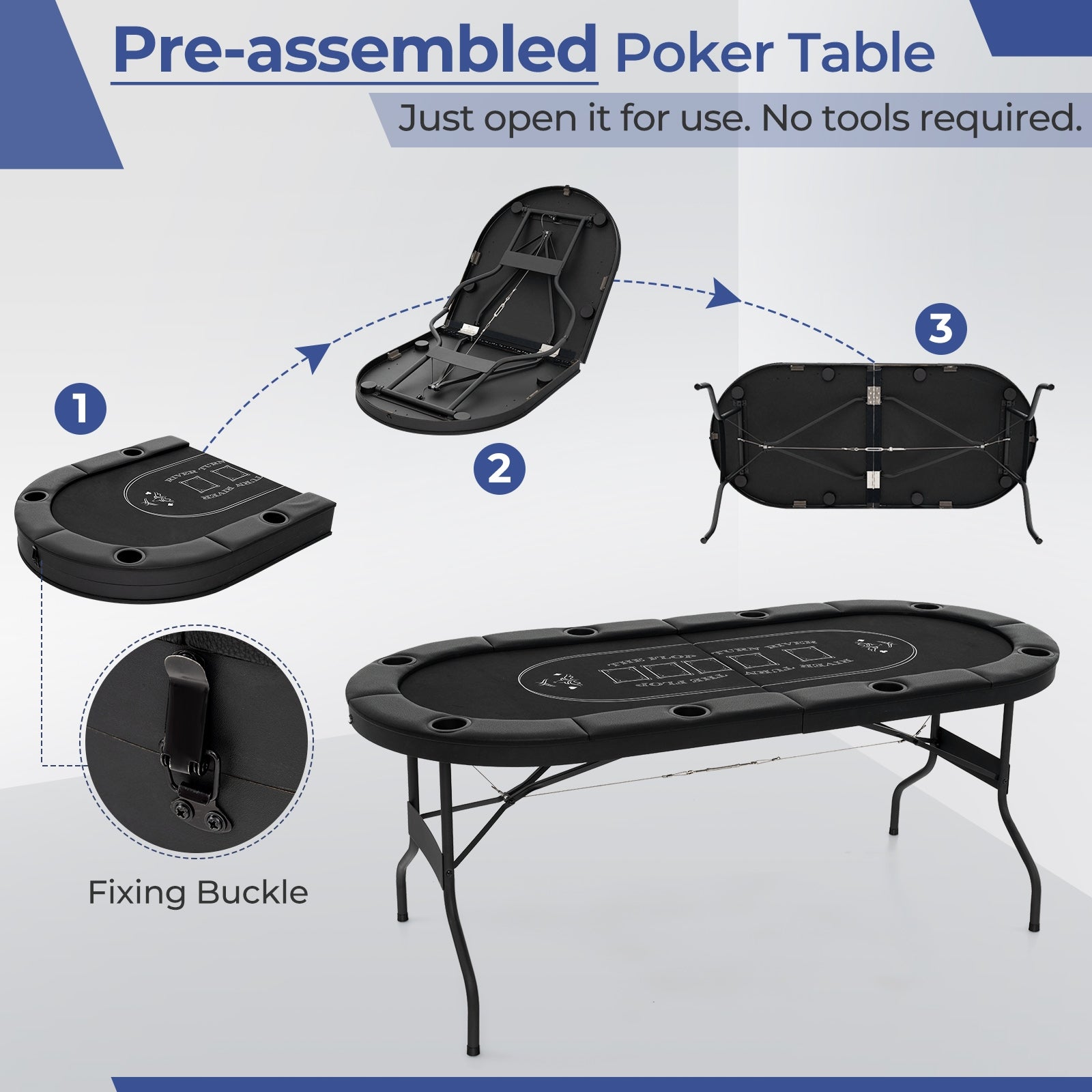 72 Inch Foldable Poker Table for 8 Players Portable Oval Card Board Game Table, Black Game Room   at Gallery Canada