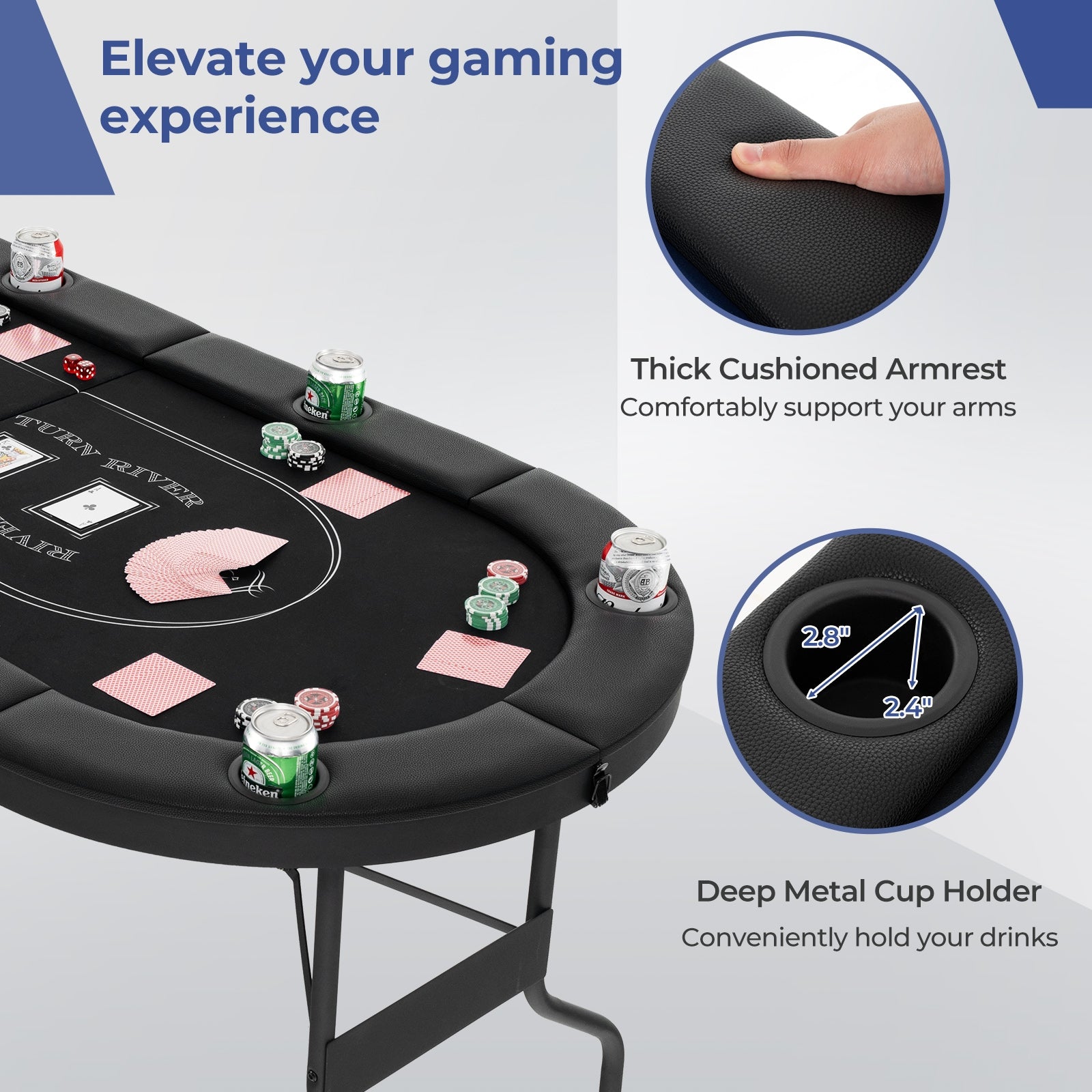 72 Inch Foldable Poker Table for 8 Players Portable Oval Card Board Game Table, Black Game Room   at Gallery Canada