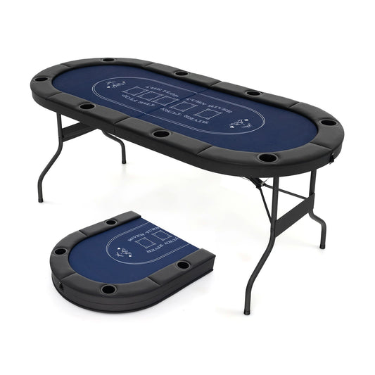 72 Inch Foldable Poker Table for 8 Players Portable Oval Card Board Game Table, Blue Game Room Blue  at Gallery Canada