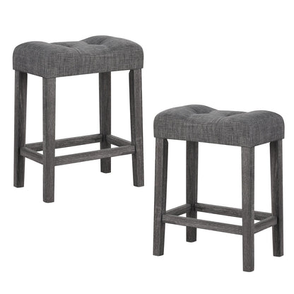 24 Inch Set of 2 Saddle Bar Stools with Padded Seat, Gray Bar Stools Gray  at Gallery Canada