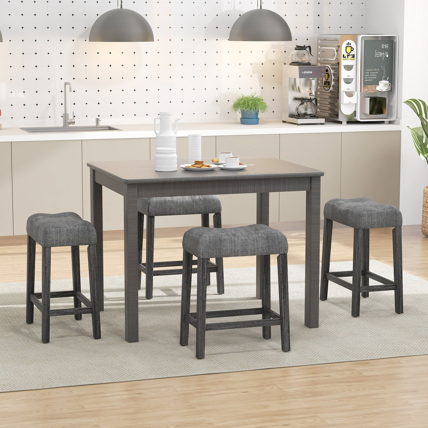 24 Inch Set of 2 Saddle Bar Stools with Padded Seat, Gray Bar Stools   at Gallery Canada