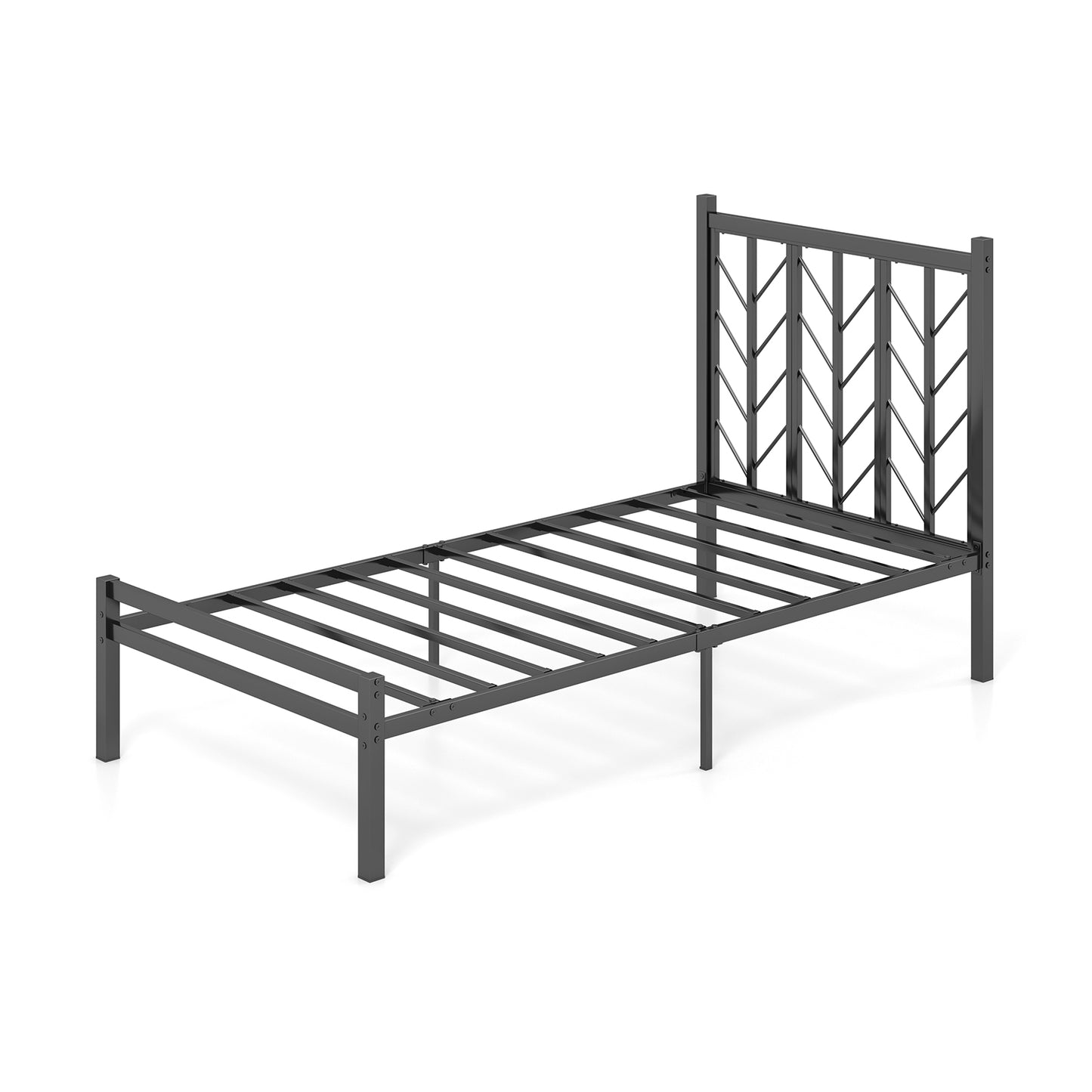 Twin Size Platform Bed with Headboard and Metal Frame-Twin Size, Black Simple Bed Frame Black  at Gallery Canada