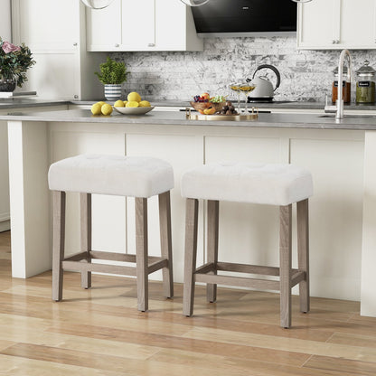 Modern Counter Height Bar Stools Set of 2 with Rubber Wood Legs, Beige Bar Stools   at Gallery Canada