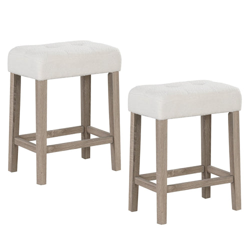 Modern Counter Height Bar Stools Set of 2 with Rubber Wood Legs, Beige