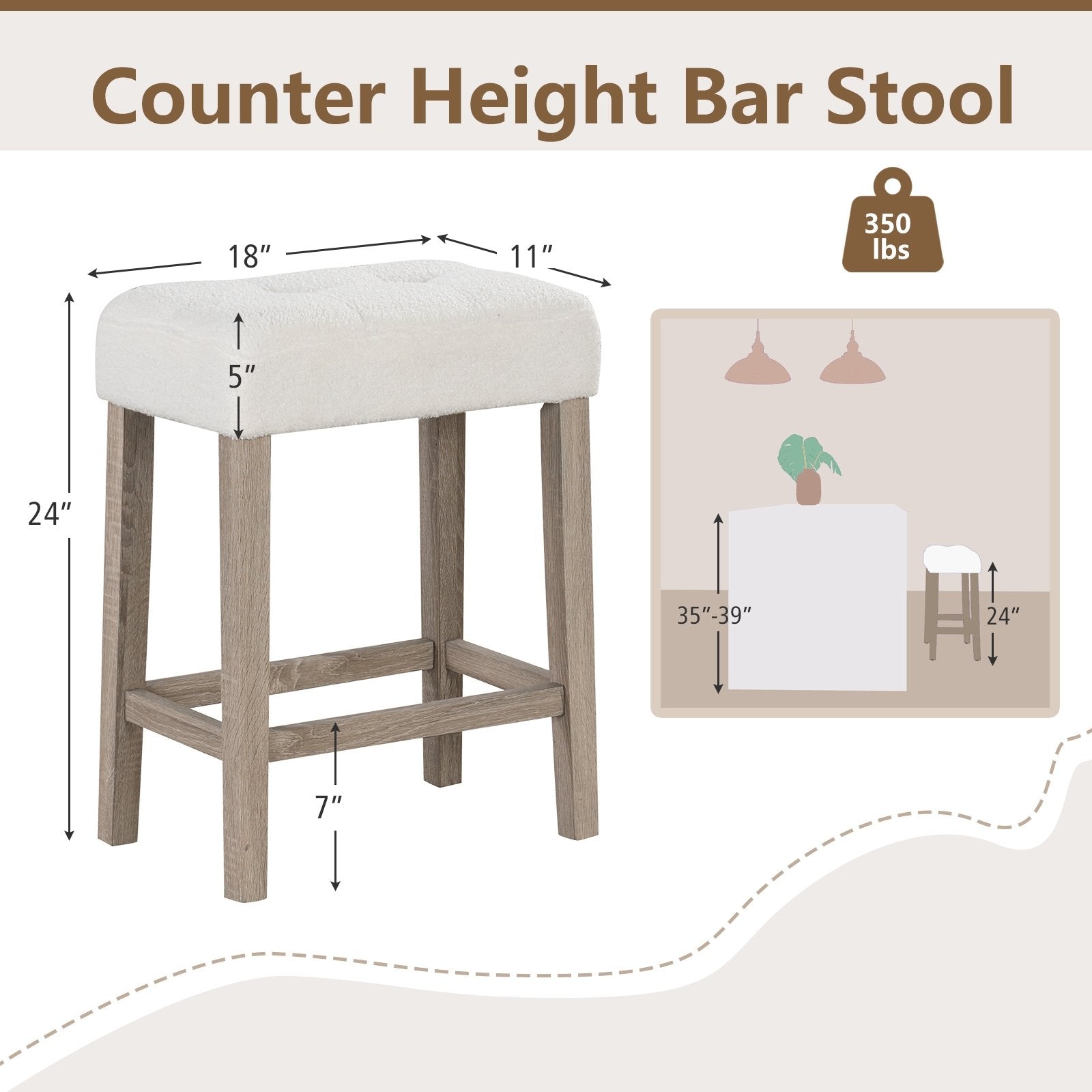 Modern Counter Height Bar Stools Set of 2 with Rubber Wood Legs, Beige Bar Stools   at Gallery Canada