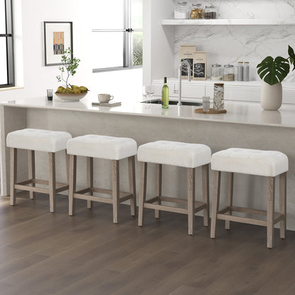 Modern Counter Height Bar Stools Set of 2 with Rubber Wood Legs, Beige Bar Stools   at Gallery Canada