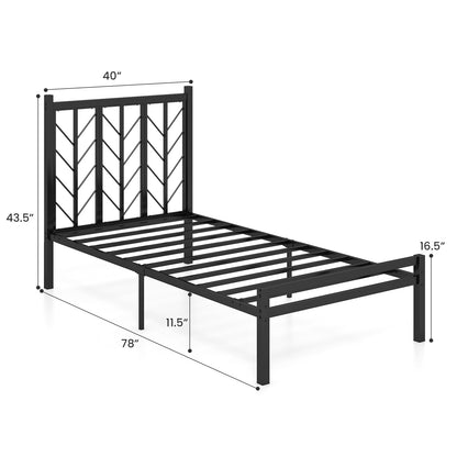 Twin Size Platform Bed with Headboard and Metal Frame-Twin Size, Black Simple Bed Frame   at Gallery Canada