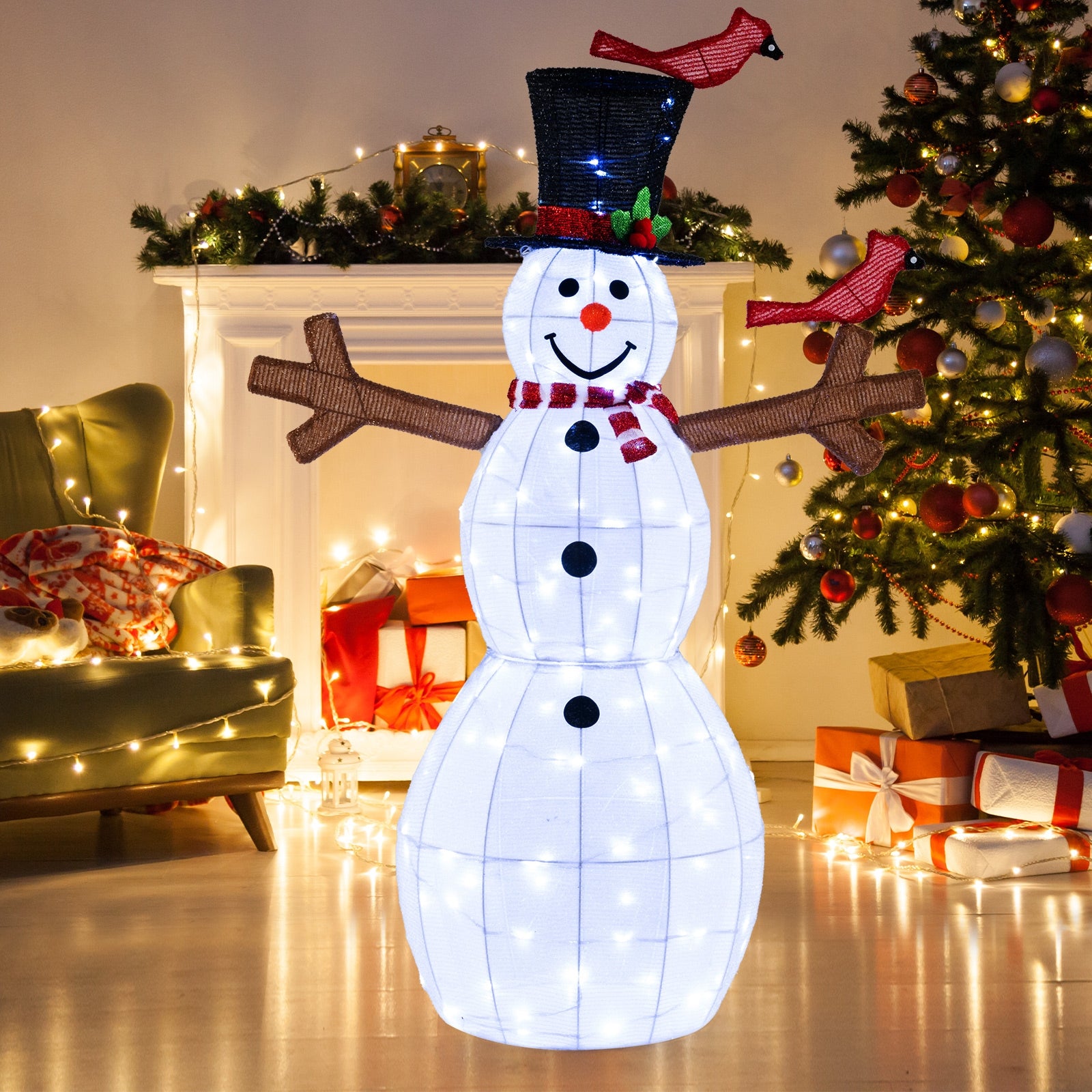 4.8 Feet Christmas Snowman with 120 LED Lights and 2 Decorative Red Birds Christmas Decor & Accessories   at Gallery Canada