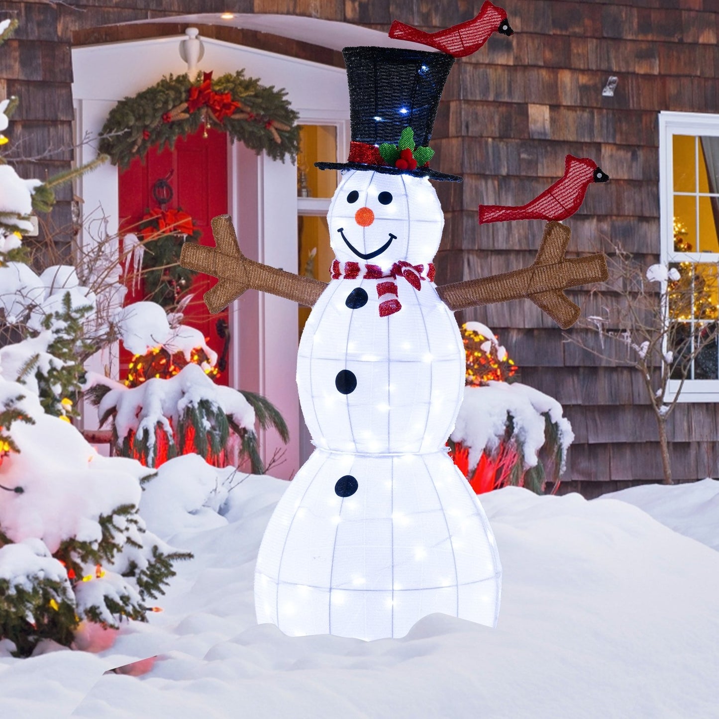 4.8 Feet Christmas Snowman with 120 LED Lights and 2 Decorative Red Birds Christmas Decor & Accessories   at Gallery Canada