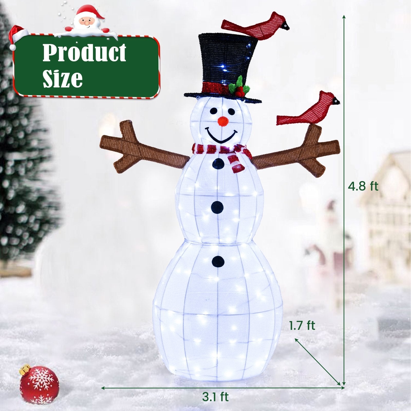 4.8 Feet Christmas Snowman with 120 LED Lights and 2 Decorative Red Birds Christmas Decor & Accessories   at Gallery Canada