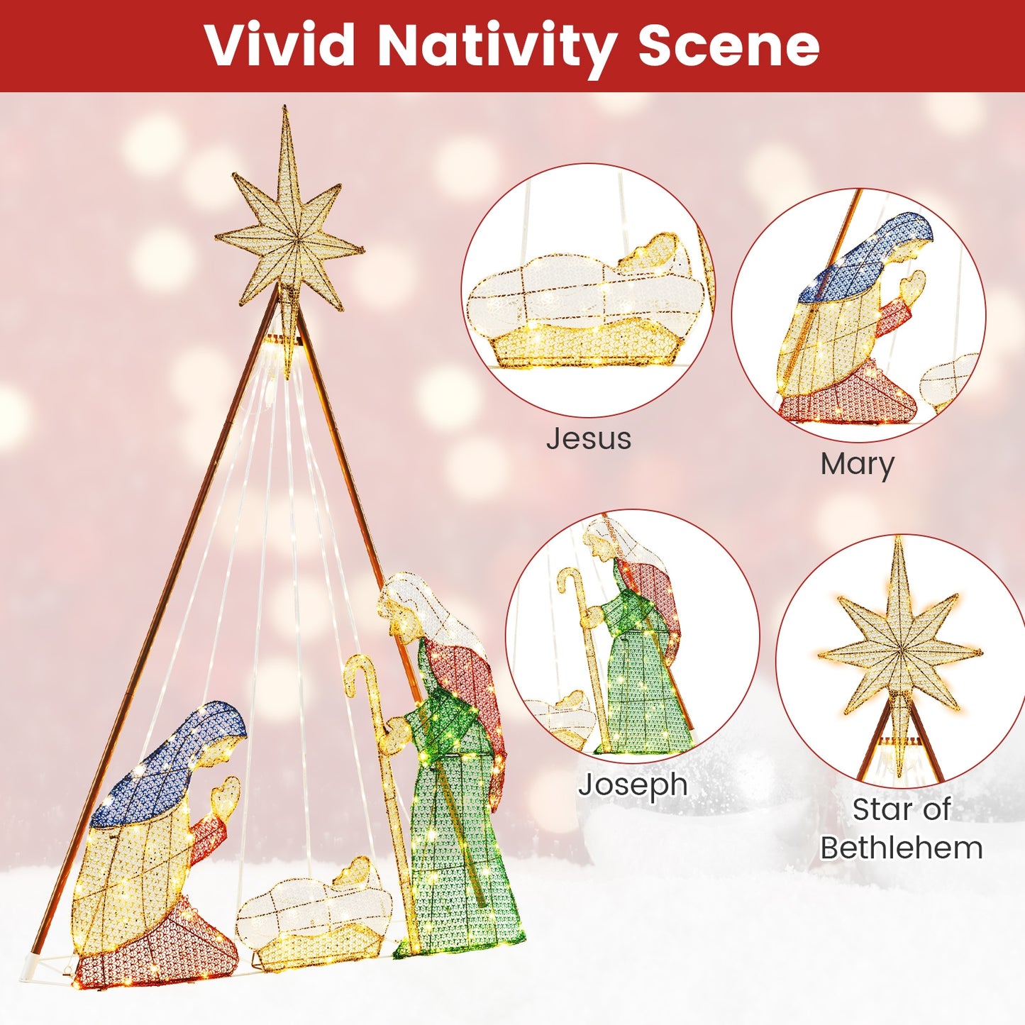 6 Feet Pre-Lit Nativity Scene Set with 240 Warm White LED Lights Christmas Decor & Accessories   at Gallery Canada