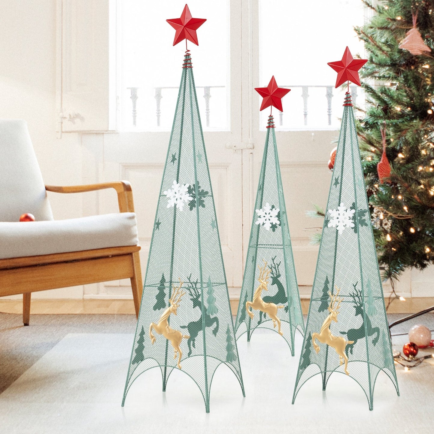 3/3.5/4 Feet Set of 3 Tower Shaped Christmas Trees with Removable Star Toppers, Multicolor Christmas Tree   at Gallery Canada