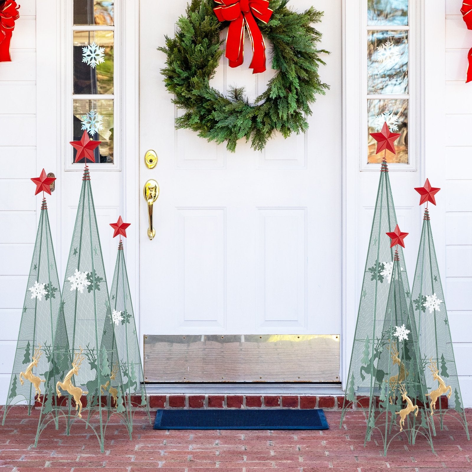 3/3.5/4 Feet Set of 3 Tower Shaped Christmas Trees with Removable Star Toppers, Multicolor Christmas Tree   at Gallery Canada