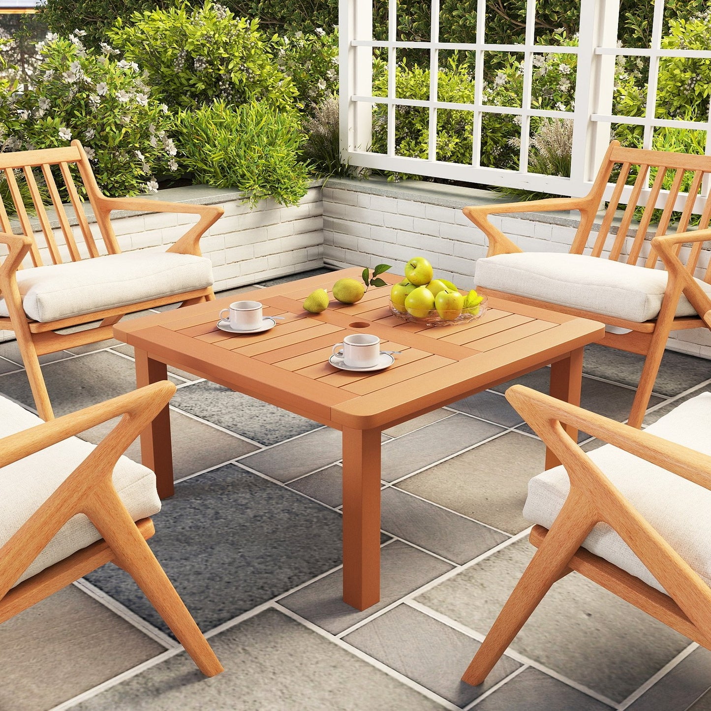 Patio Coffee Table with Umbrella Hole and Teak Oil Finish, Natural Patio Coffee Tables   at Gallery Canada