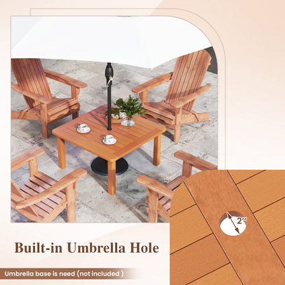 Patio Coffee Table with Umbrella Hole and Teak Oil Finish, Natural Patio Coffee Tables   at Gallery Canada