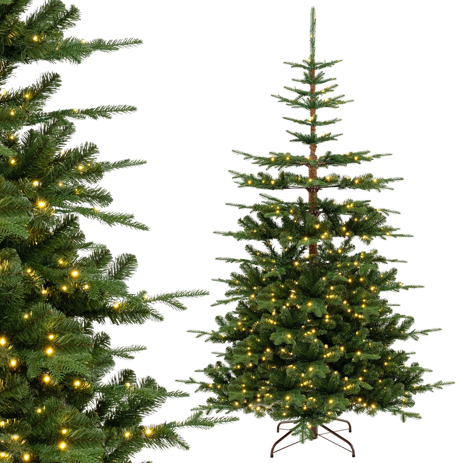 7 Feet Hinged Artificial Pre-lit Christmas Tree with 1303 Branch Tips, Green Christmas Tree   at Gallery Canada