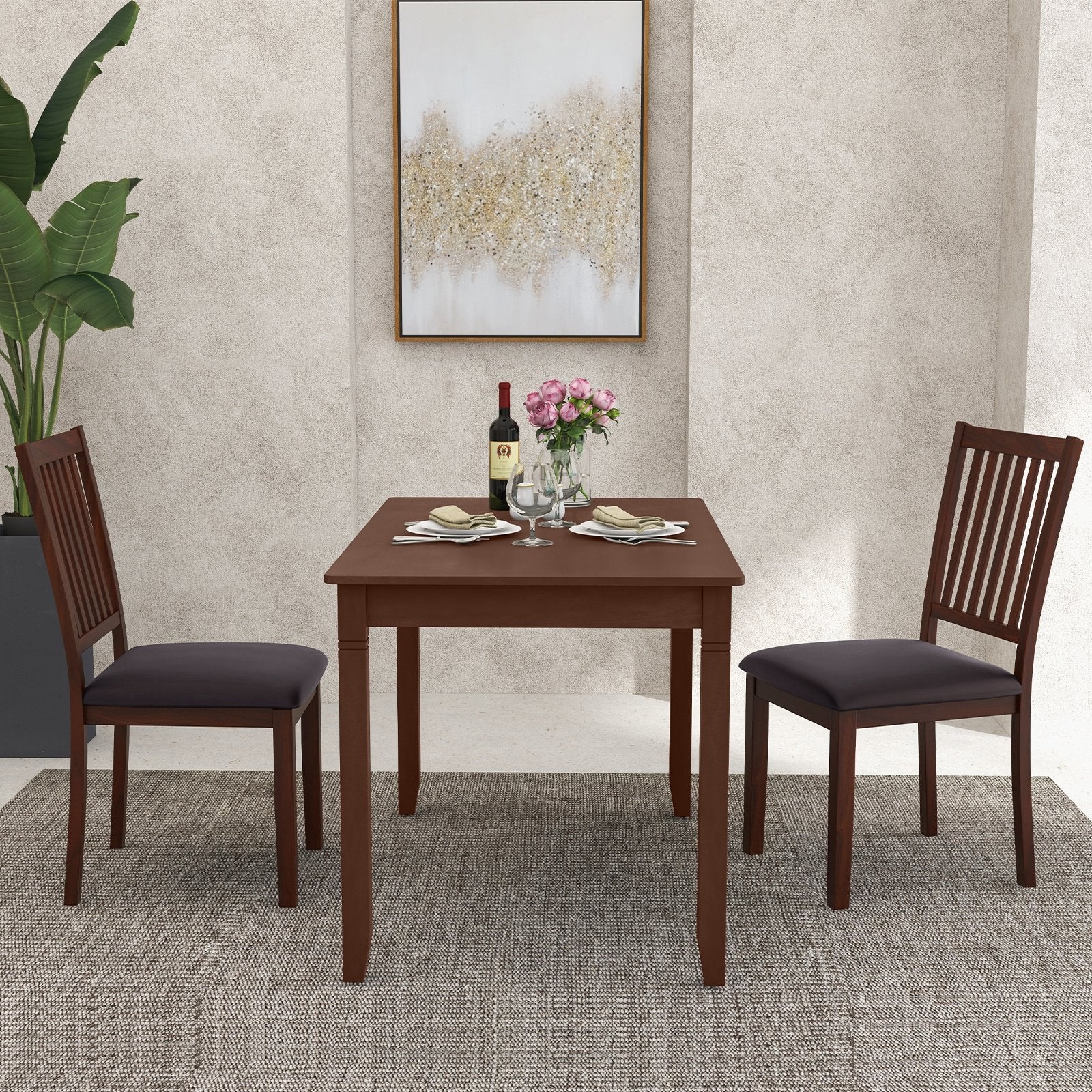 Upholstered Modern Dining Chair Set of 2 with Slanted High Backrest, Brown Dining Chairs   at Gallery Canada