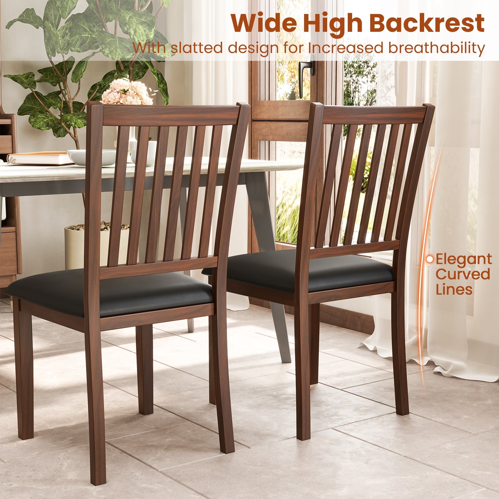 Upholstered Modern Dining Chair Set of 2 with Slanted High Backrest, Brown Dining Chairs   at Gallery Canada