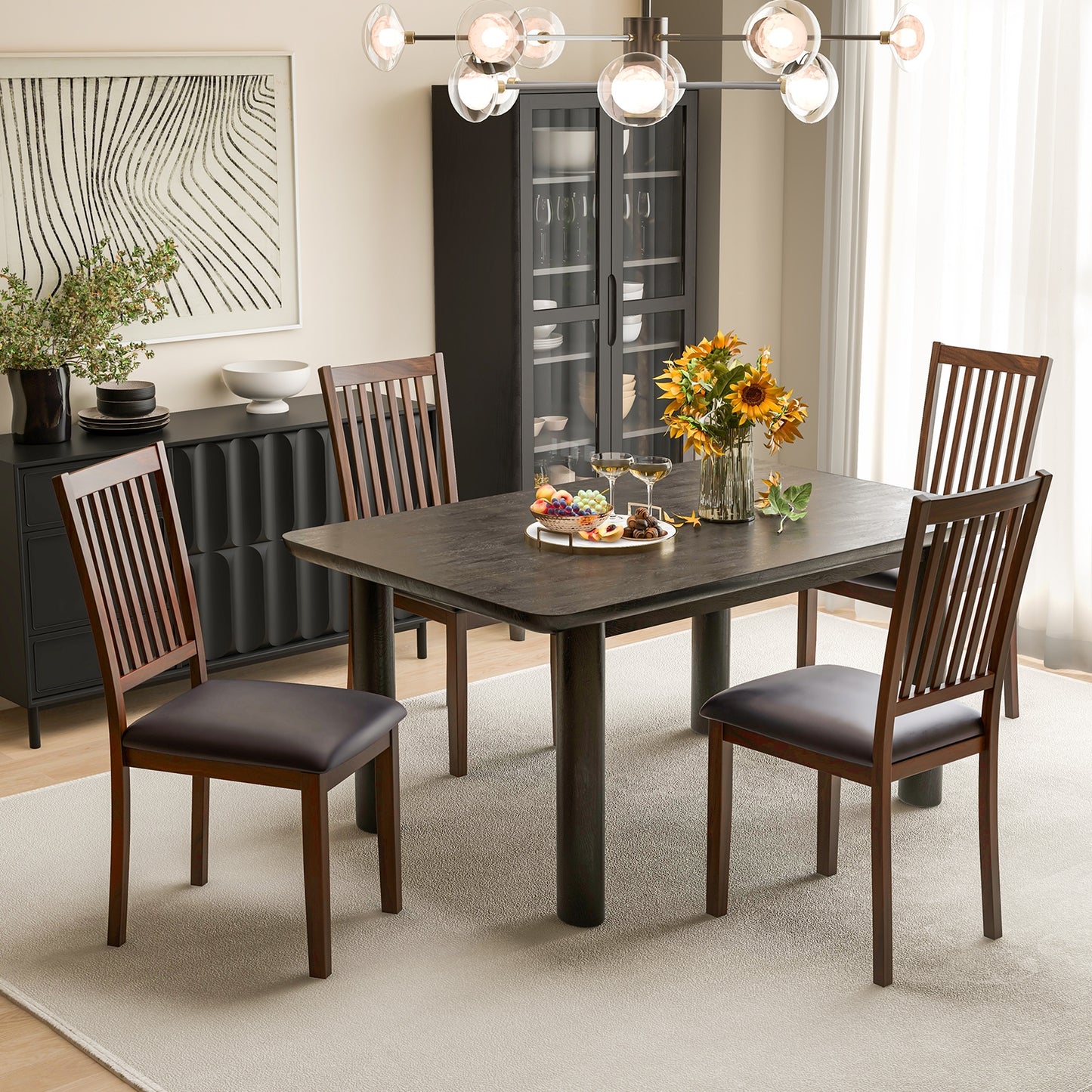 Upholstered Modern Dining Chair Set of 2 with Slanted High Backrest, Brown Dining Chairs   at Gallery Canada