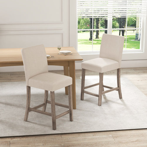 Counter Height Bar Stools Set of 2 with Back and Footrest, Beige