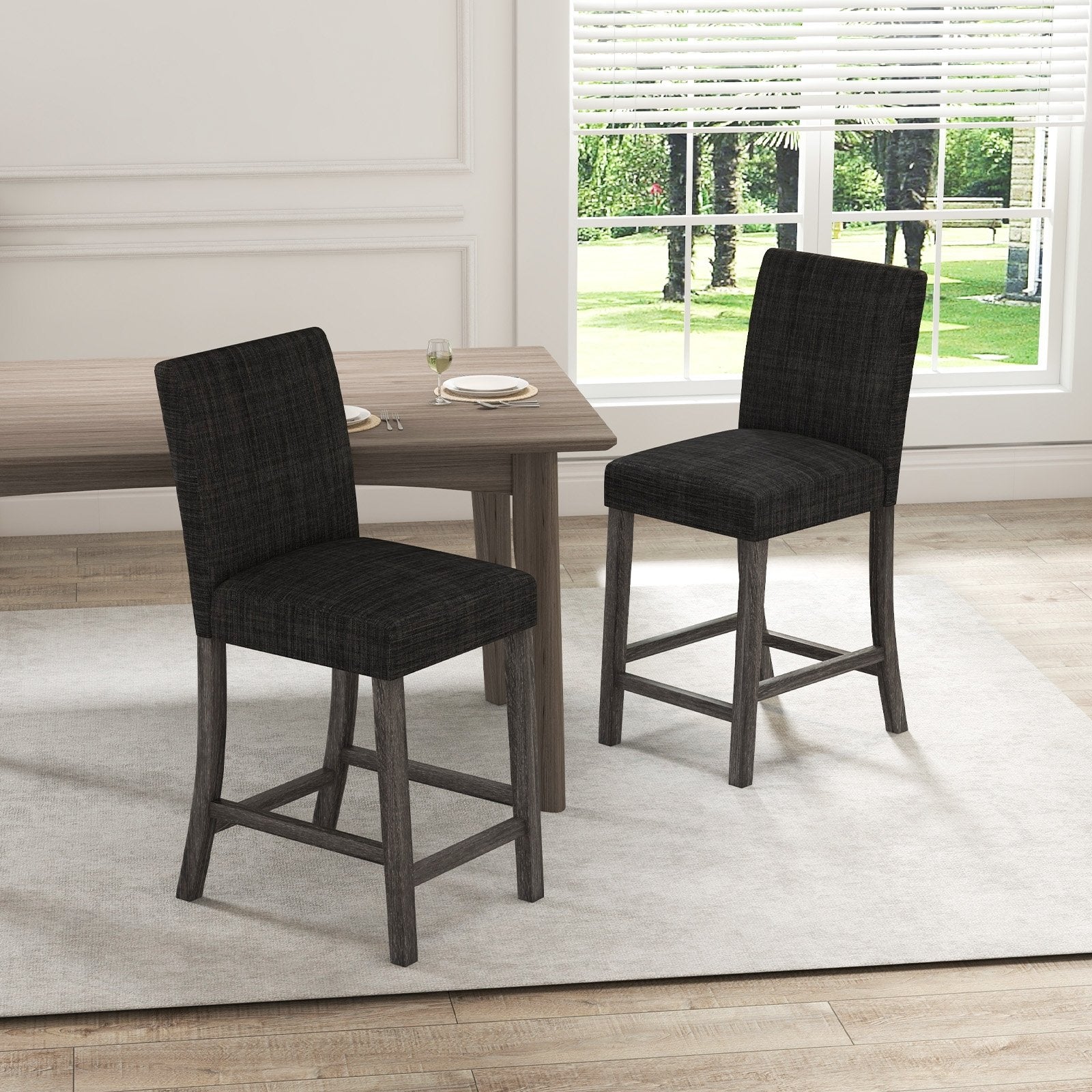 Counter Height Bar Stools Set of 2 with Back and Footrest, Gray Bar Stools   at Gallery Canada