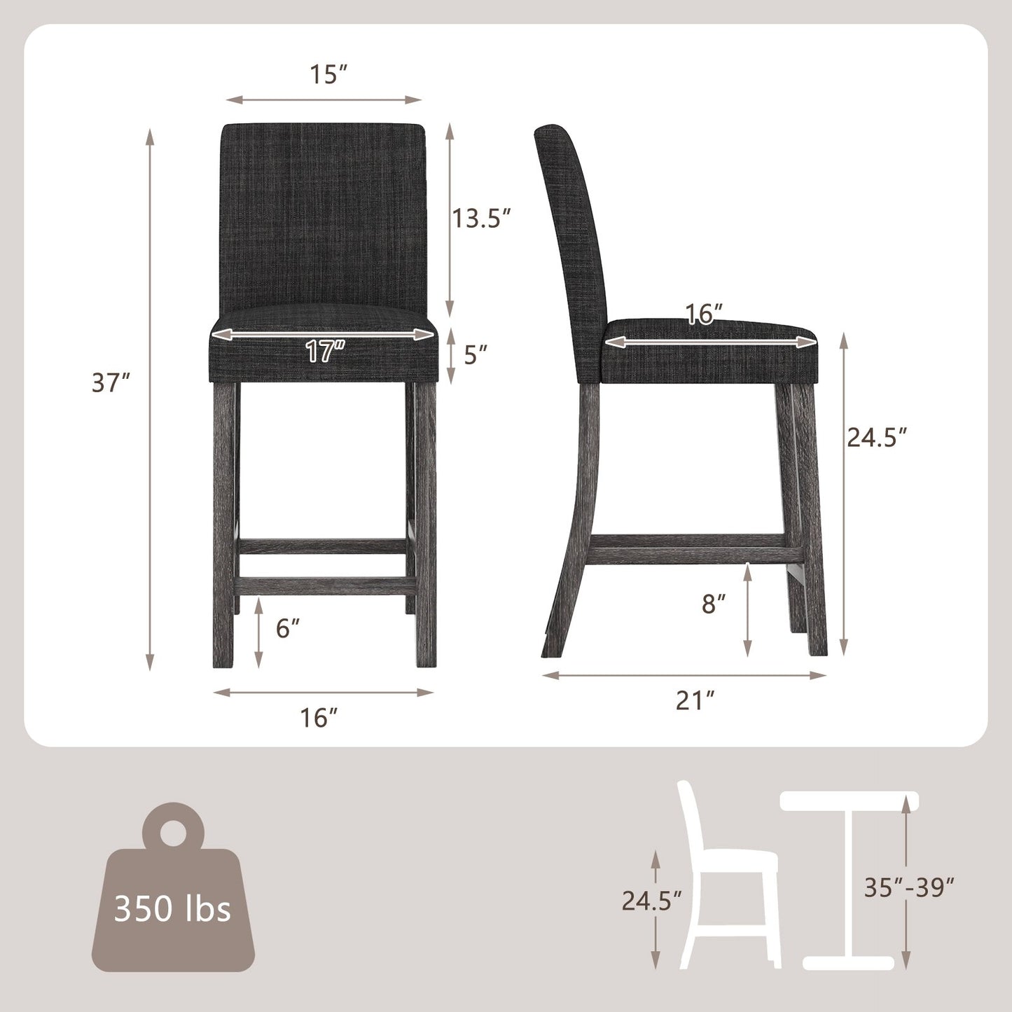 Counter Height Bar Stools Set of 2 with Back and Footrest, Gray Bar Stools   at Gallery Canada