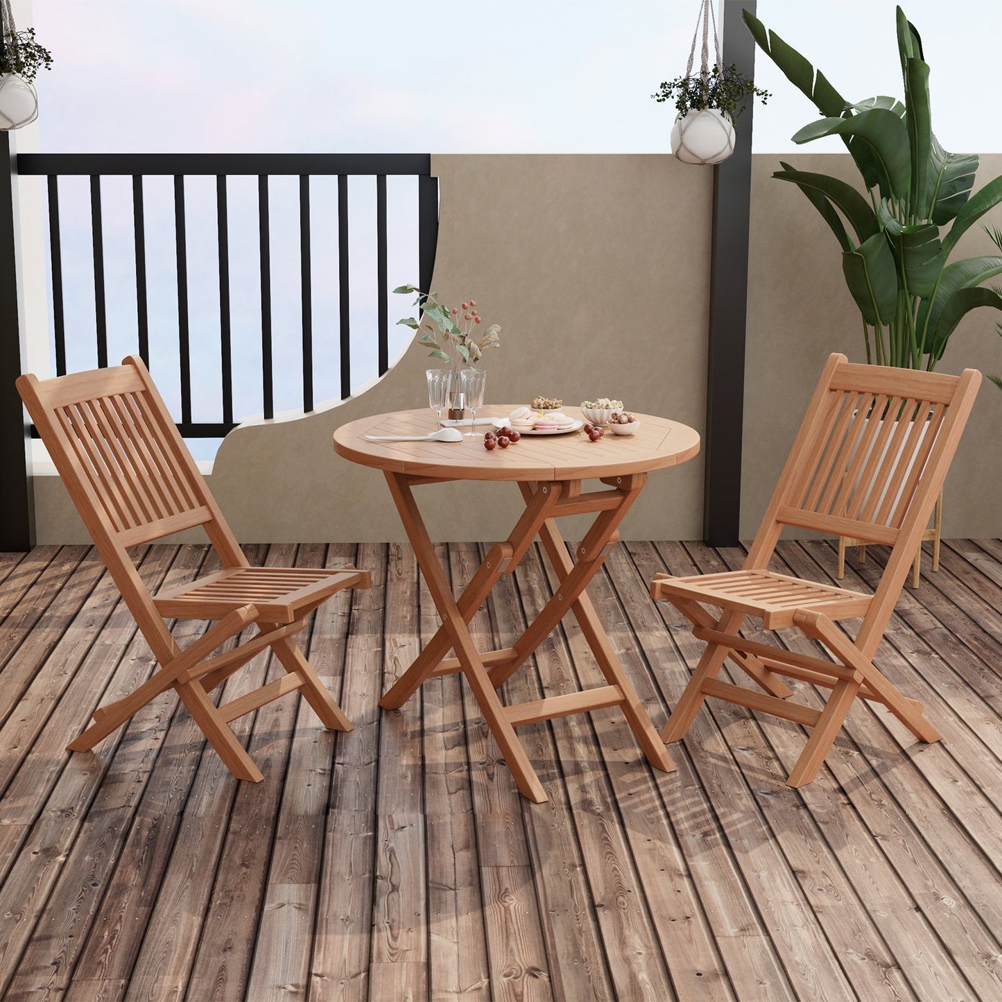 Outdoor Bistro Set with Slatted Seat and Tabletop for Backyard Patio Dining Sets   at Gallery Canada