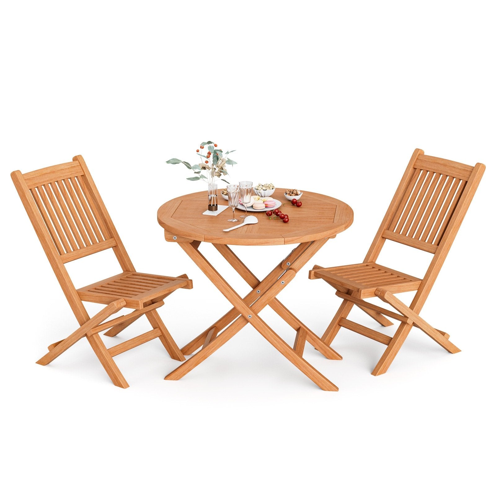 Outdoor Bistro Set with Slatted Seat and Tabletop for Backyard Patio Dining Sets Natural at Gallery Canada