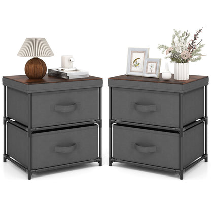 2-Drawer Nightstand with Removable Fabric Bins and Pull Handles Set of 2, Black Nightstands Black  at Gallery Canada