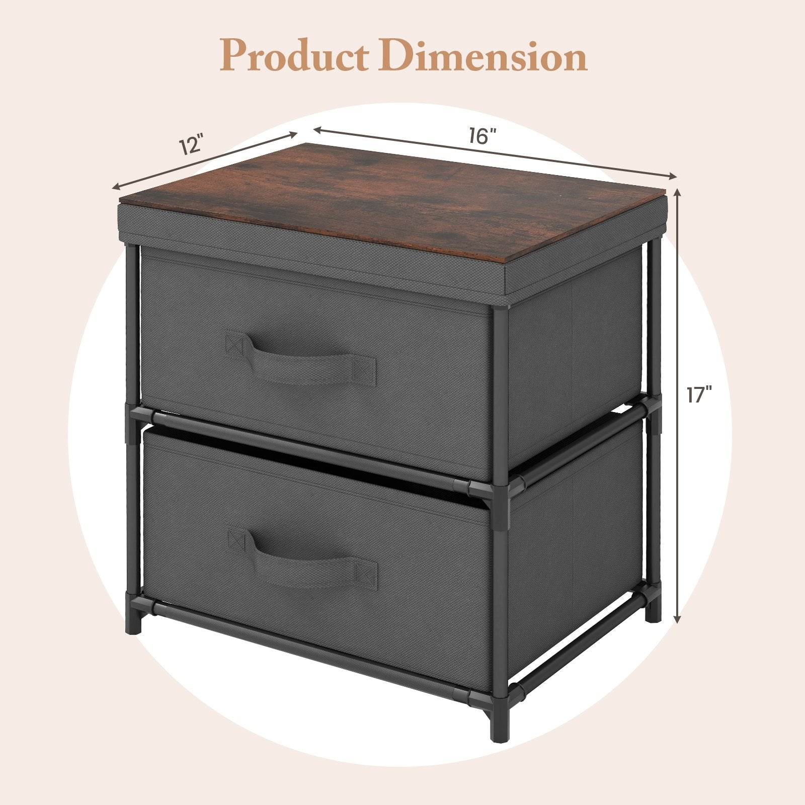 2-Drawer Nightstand with Removable Fabric Bins and Pull Handles Set of 2, Black Nightstands   at Gallery Canada