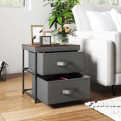 2-Drawer Nightstand with Removable Fabric Bins and Pull Handles Set of 2, Black Nightstands   at Gallery Canada