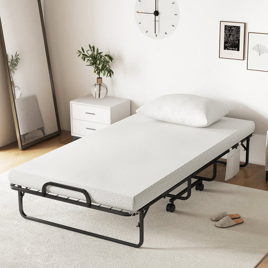 Twin Size Rollaway Guest Folding Bed with Mattress Sturdy Heavy Duty Frame, Black Folding Beds Black  at Gallery Canada