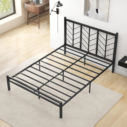 Queen Size Platform Bed with Headboard and Metal Frame-Queen Size, Black Simple Bed Frame   at Gallery Canada