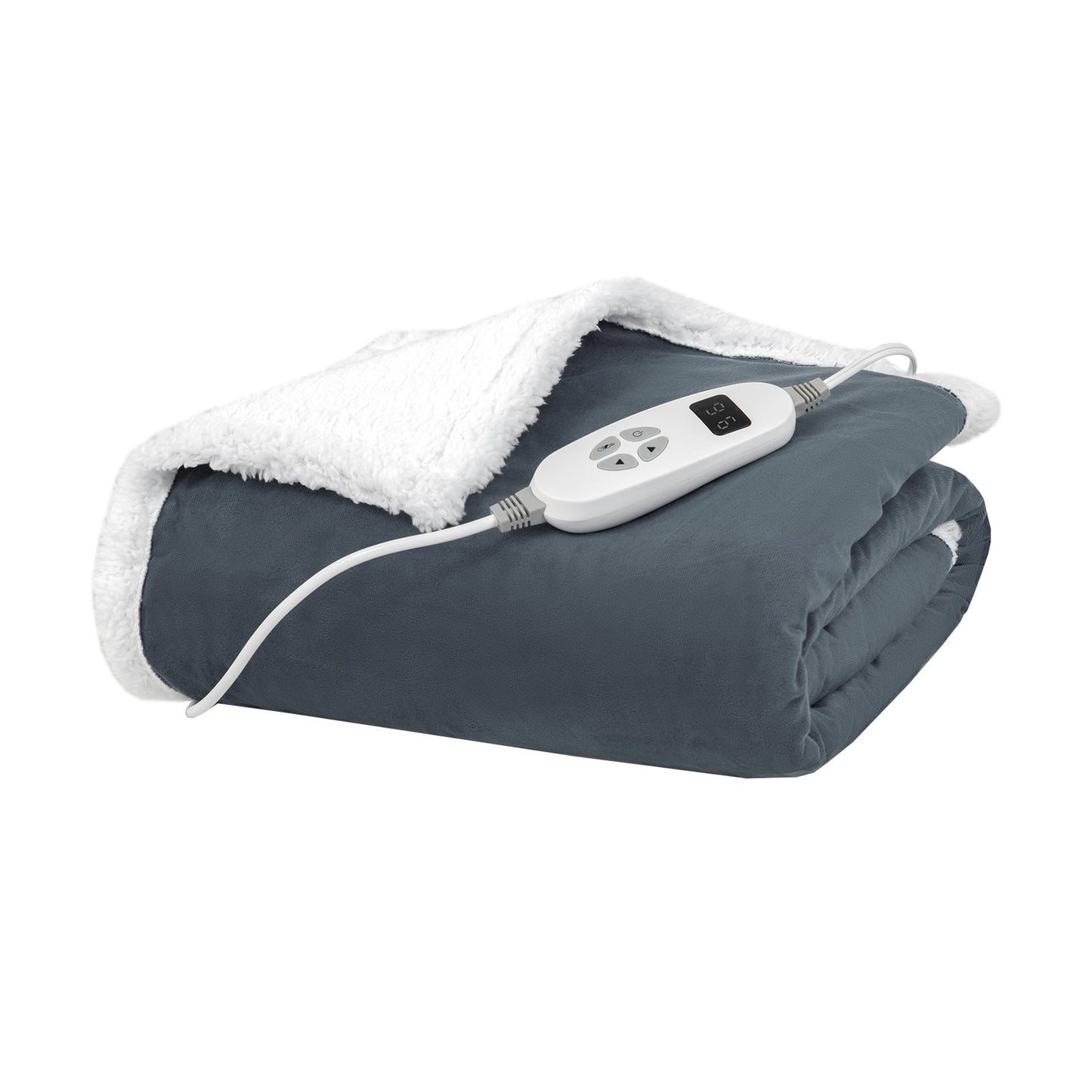 Electric Heated Blanket Throw Reversible Flannel and Sherpa Blanket, Gray Bedding Gray  at Gallery Canada