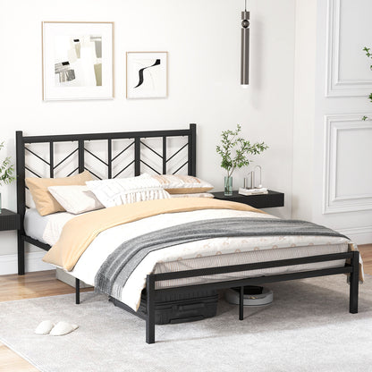 Queen Size Platform Bed with Headboard and Metal Frame-Queen Size, Black Simple Bed Frame   at Gallery Canada