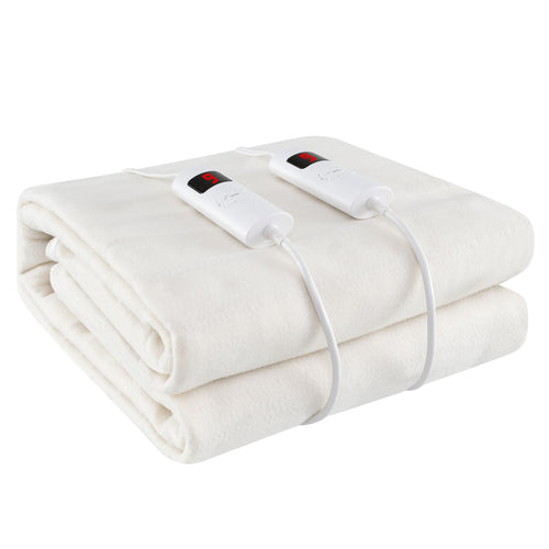 Machine Washable Electric Bed Warmer with Dual Controller 9 Heat Setting and 9-Hour Auto Off and Overheat Protection-Full Size, White