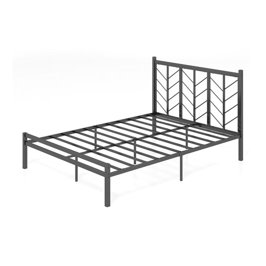 Queen Size Platform Bed with Headboard and Metal Frame-Queen Size, Black Simple Bed Frame Black  at Gallery Canada